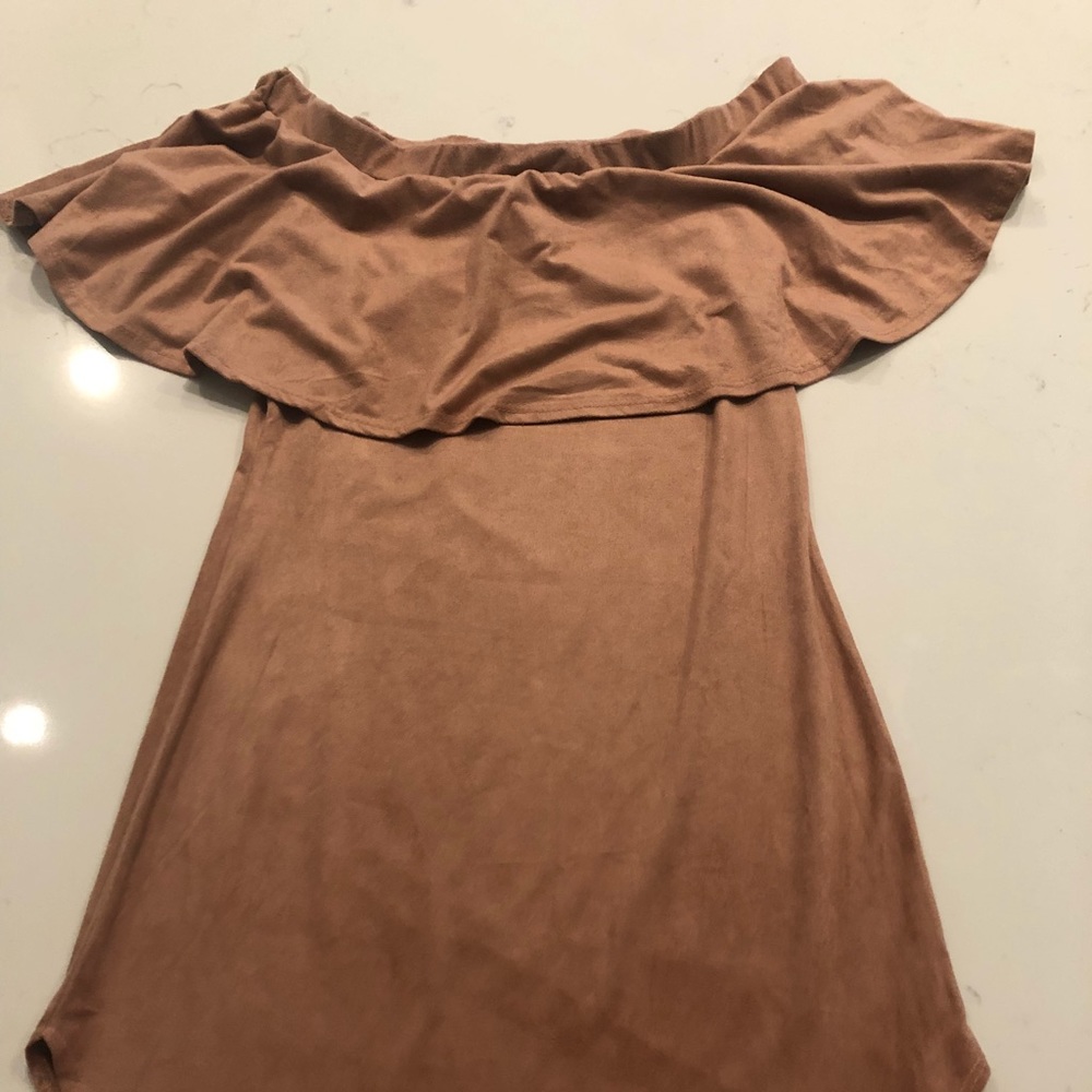 Peach suede strapless dress